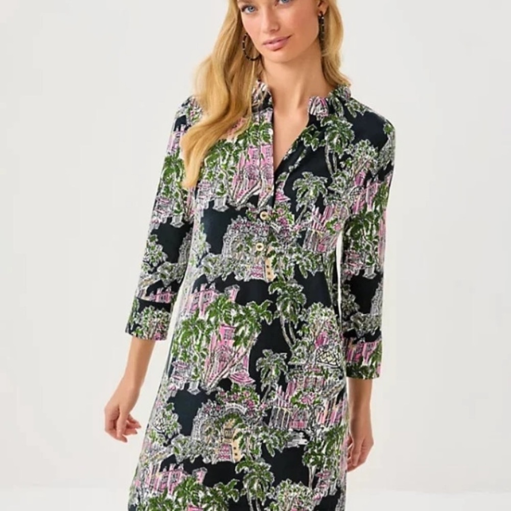 NWT Lilly Pulitzer Knightly Dress 3/4 Sleeves Palm Beach Toile Dress Size Small